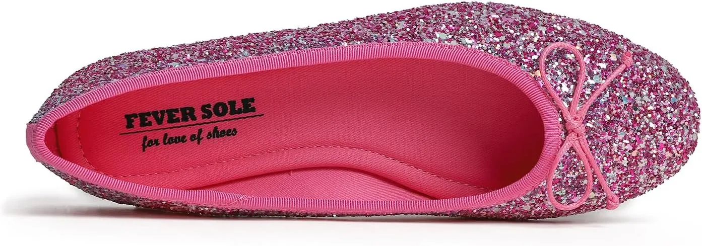 FEVERSOLE Women's Bling Soft Cushioned Comfort Flats Sparkle Party Ballets