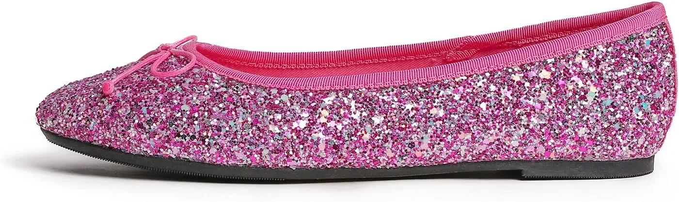 FEVERSOLE Women's Bling Soft Cushioned Comfort Flats Sparkle Party Ballets