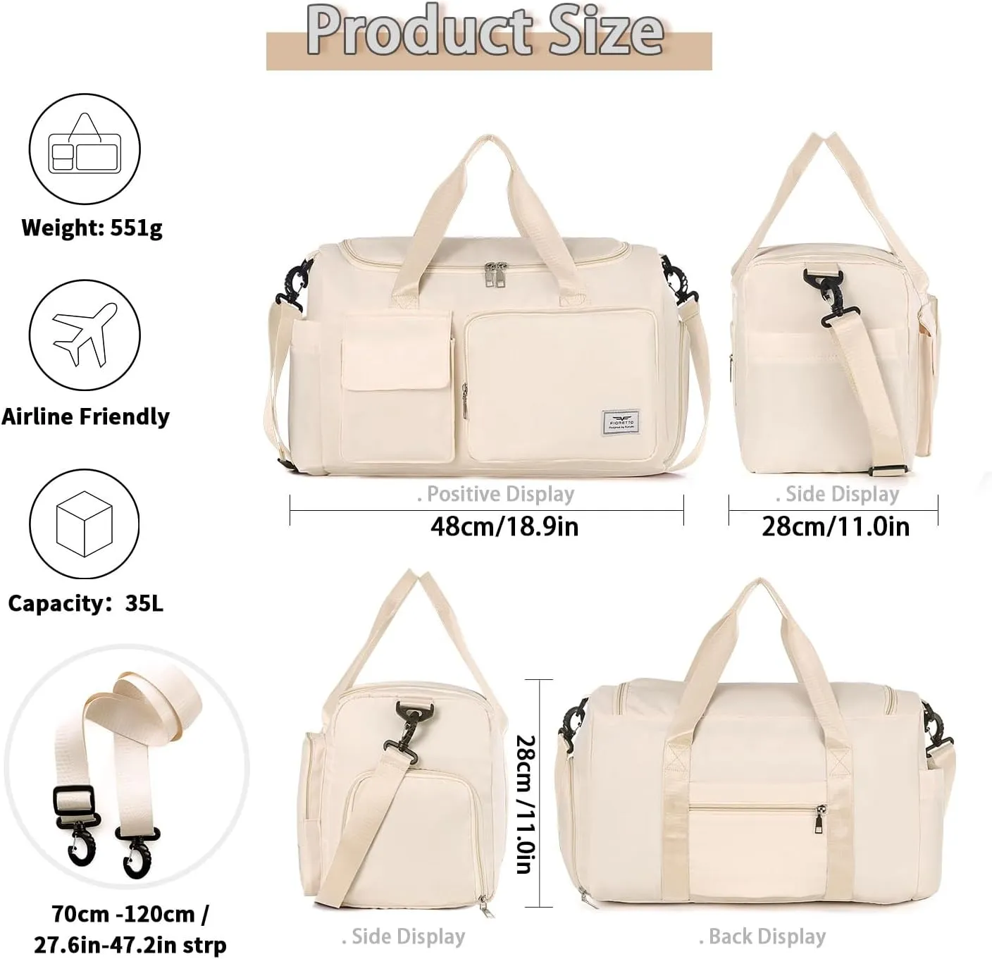 FIORETTO Women's Gym Duffle Bag with Shoes Compartment, 37L Capacity, Ideal for Travel, Gym, Sports, Duffel, Weekender