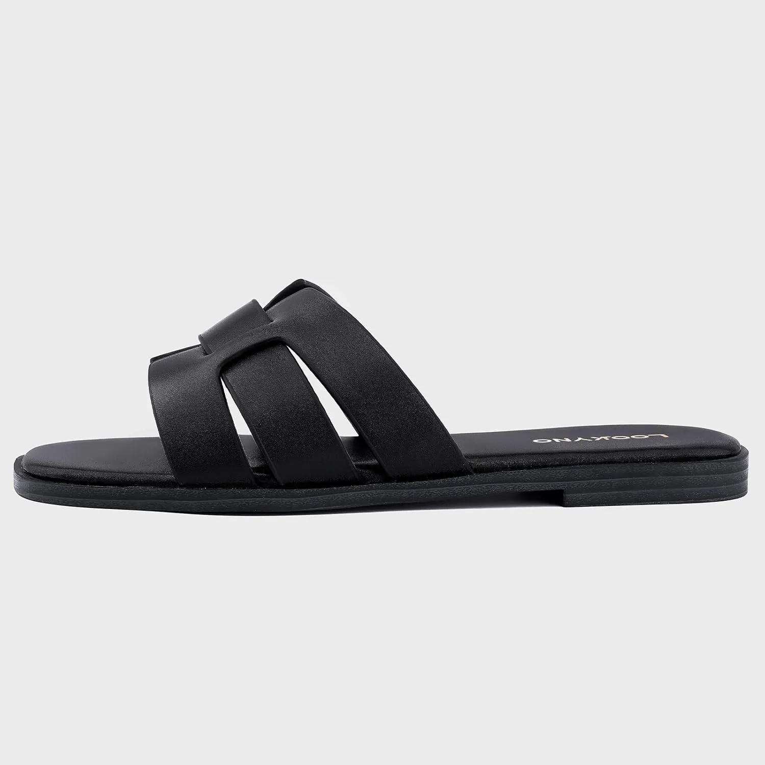 Flat Sandals for Women 2025 Dressy Summer Leather Slides with Square Open Toe