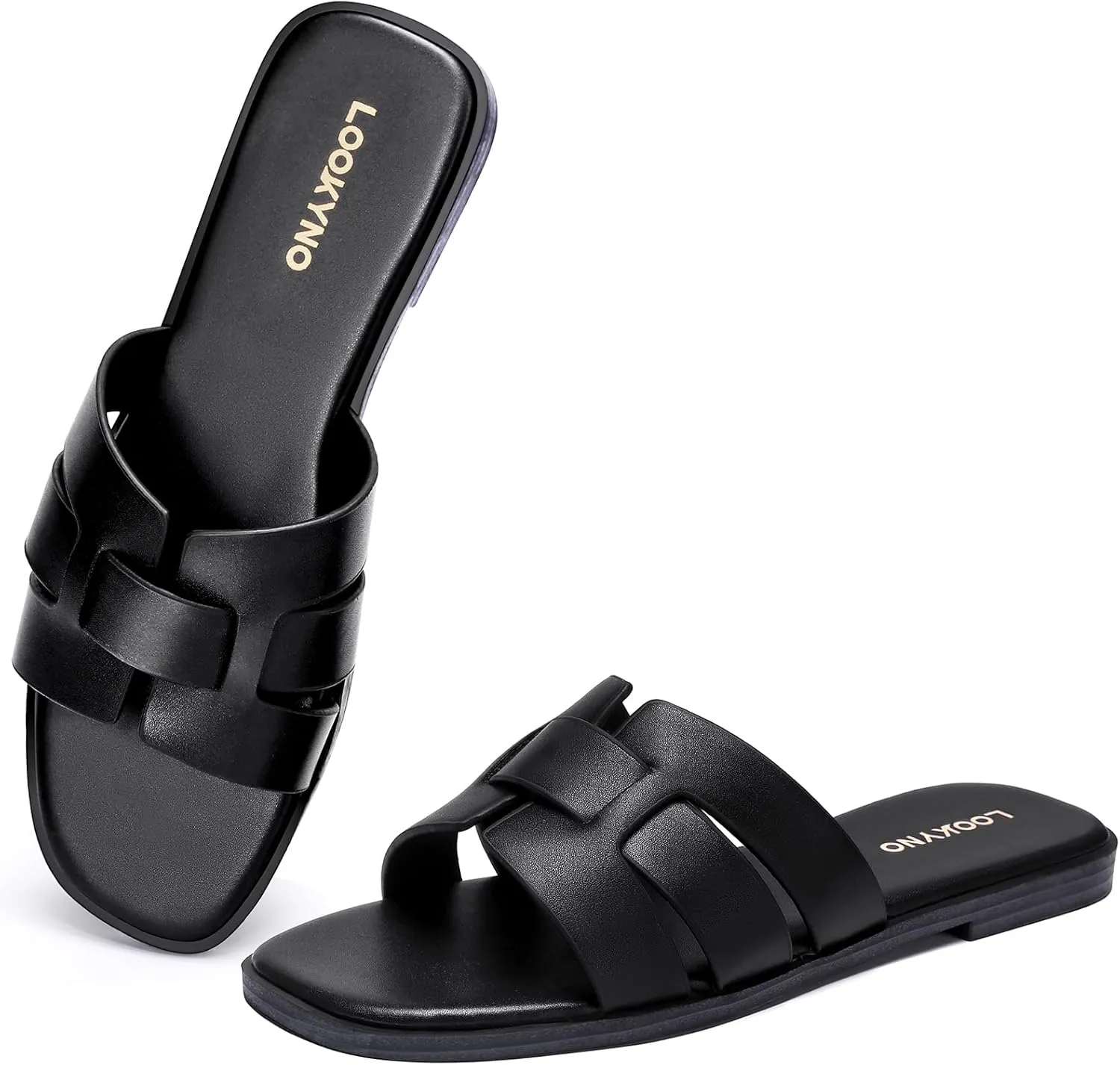 Flat Sandals for Women 2025 Dressy Summer Leather Slides with Square Open Toe