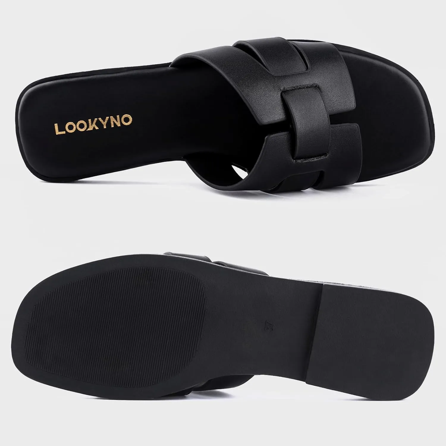 Flat Sandals for Women 2025 Dressy Summer Leather Slides with Square Open Toe
