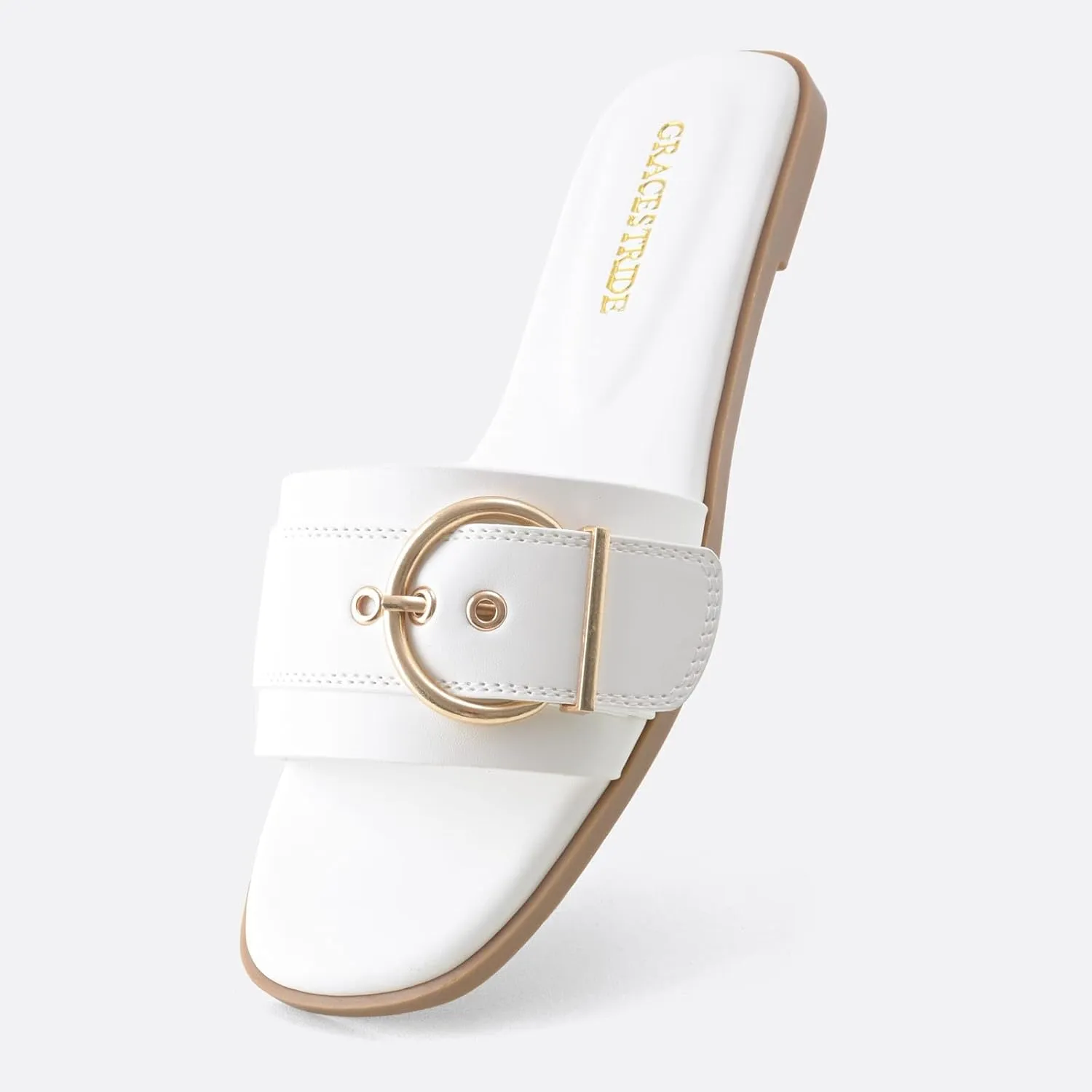 Flat Sandals for Women Fashion Square Open Toe Slip On Slides Sandals Summer