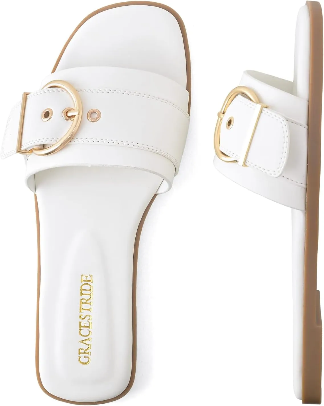 Flat Sandals for Women Fashion Square Open Toe Slip On Slides Sandals Summer
