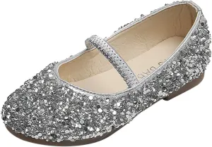 Girls Classic Slip on Mary Jane Ballet 𝗙lats Glitter Wedding P𝐚rty Bridesmaids Flower Girl Dress Shoes