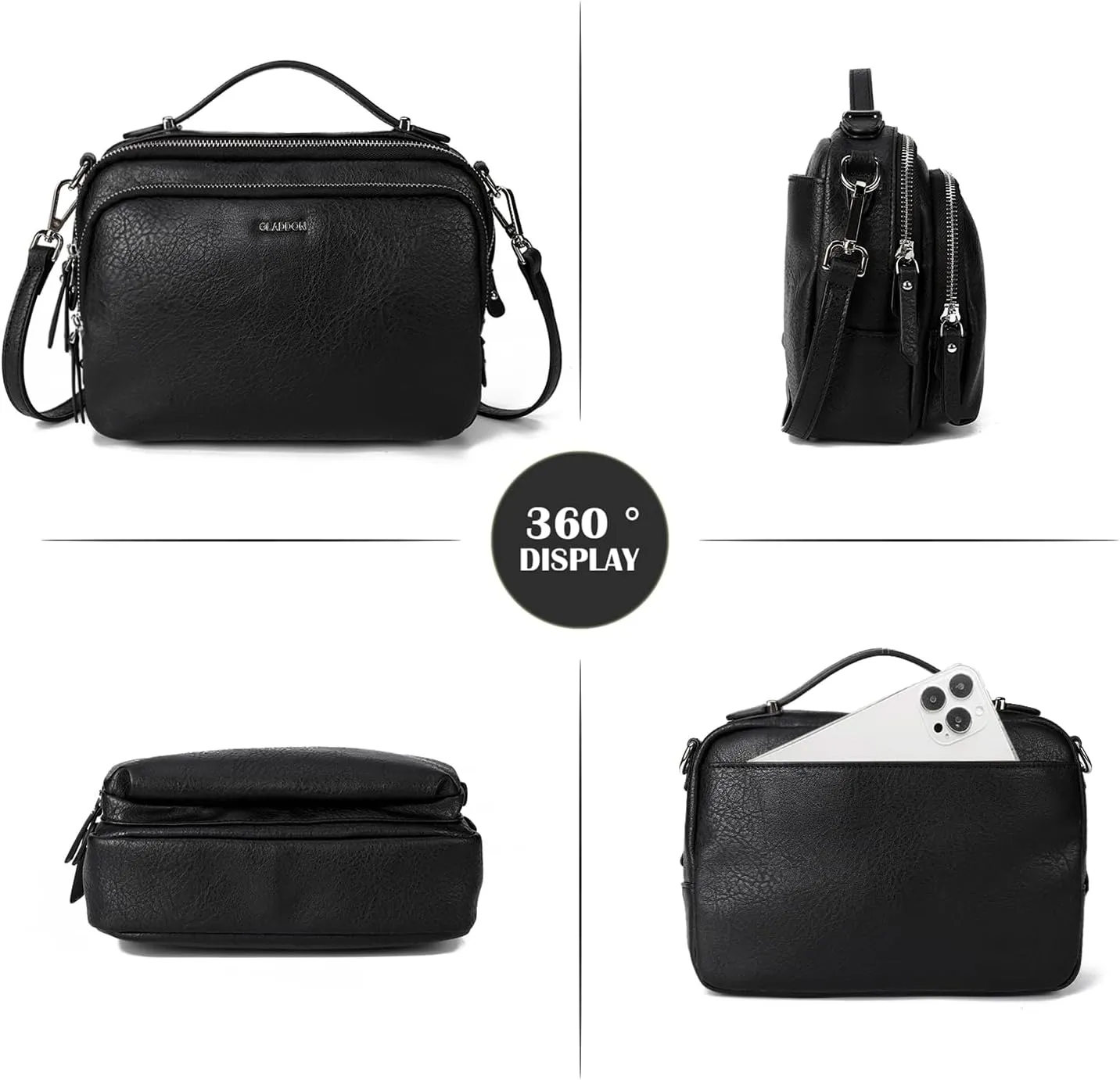 GLITZALL Multi Pockets Crossbody Bags for Women Small Top Handle Purse Satchel and Medium Pocketbooks with Soft Vegan Leather