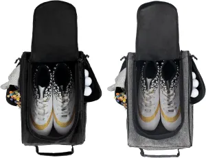 Goloni 2Pcs Golf Shoe Bag for Men & Women, Padded Travel Shoe Bag with Side Accessory Pockets,Sport Shoe Carrier for Golf Shoes,Socks,Tees & Balls,Durable & Lightweight Design(Black Gray)