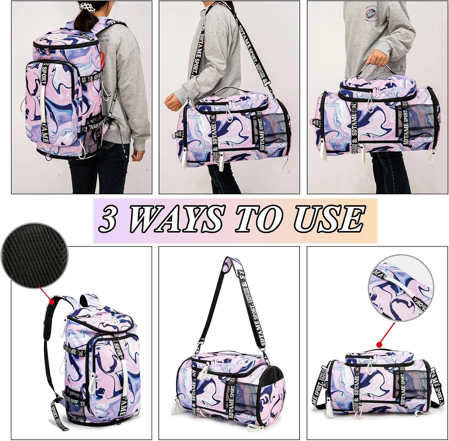 Gym Duffle Bag Backpack with Shoe Compartment,4 ways Travel Backpack for Women and Men,Multi-Functional Weekender bag with Waterproof Layer&Laptop Compartment for Fitness, Travel,Camping