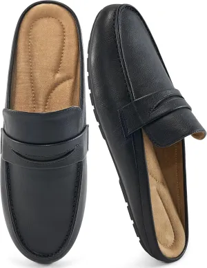 HARENCE Mules for Women Flats Shoes: Comfortable Dressy Round Toe Backless Mule Slides Casual Walking Slip On Work Loafers