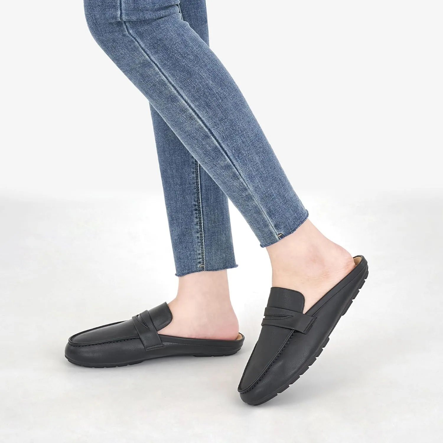 HARENCE Mules for Women Flats Shoes: Comfortable Dressy Round Toe Backless Mule Slides Casual Walking Slip On Work Loafers