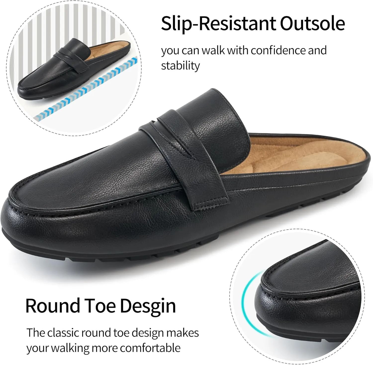 HARENCE Mules for Women Flats Shoes: Comfortable Dressy Round Toe Backless Mule Slides Casual Walking Slip On Work Loafers