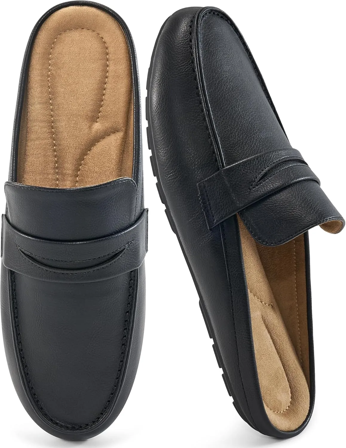 HARENCE Mules for Women Flats Shoes: Comfortable Dressy Round Toe Backless Mule Slides Casual Walking Slip On Work Loafers