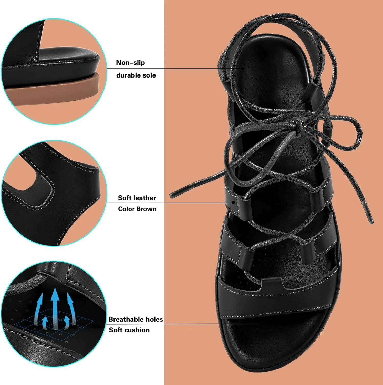 HARENCE Sandals for Women Summer Flats: Comfortable Cross Strap Gladiator Flat Shoes Casual Dressy Non Slip Beach Sandals