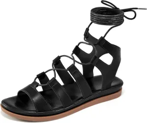 HARENCE Sandals for Women Summer Flats: Comfortable Cross Strap Gladiator Flat Shoes Casual Dressy Non Slip Beach Sandals