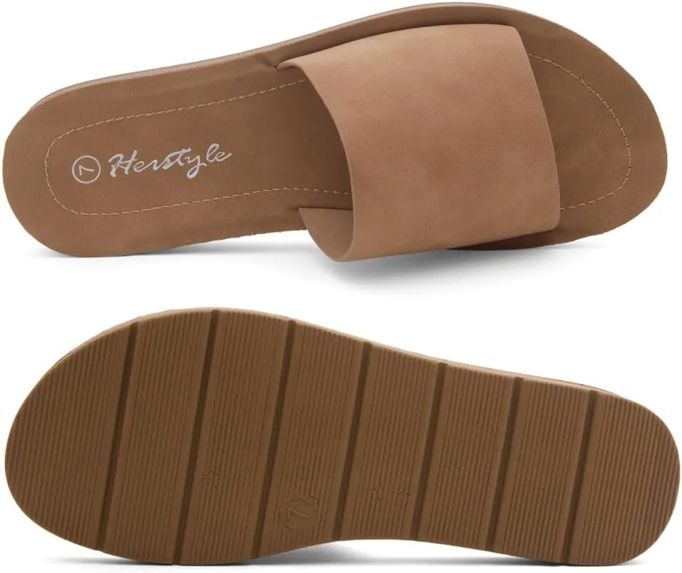 Herstyle Jarina Women's Flat Sandals, Fashion Slides, Open Toe One Band with Cushioned Footbed Slippers, Lightweight Casual Sandals for Summer, Beach, and Vacation