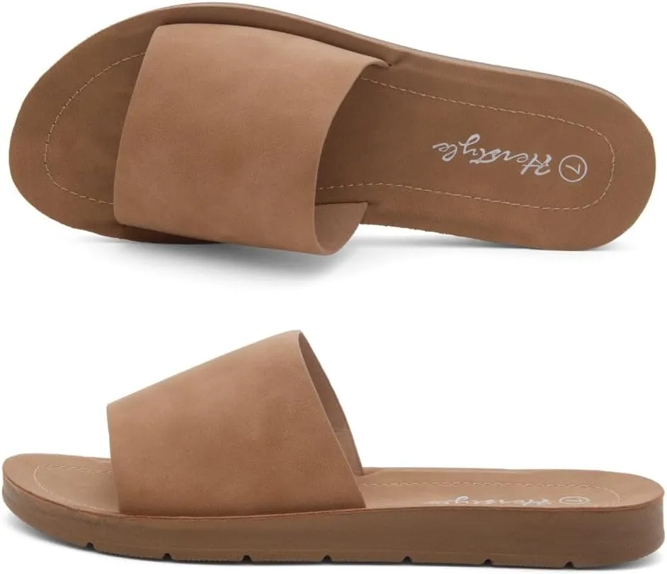 Herstyle Jarina Women's Flat Sandals, Fashion Slides, Open Toe One Band with Cushioned Footbed Slippers, Lightweight Casual Sandals for Summer, Beach, and Vacation