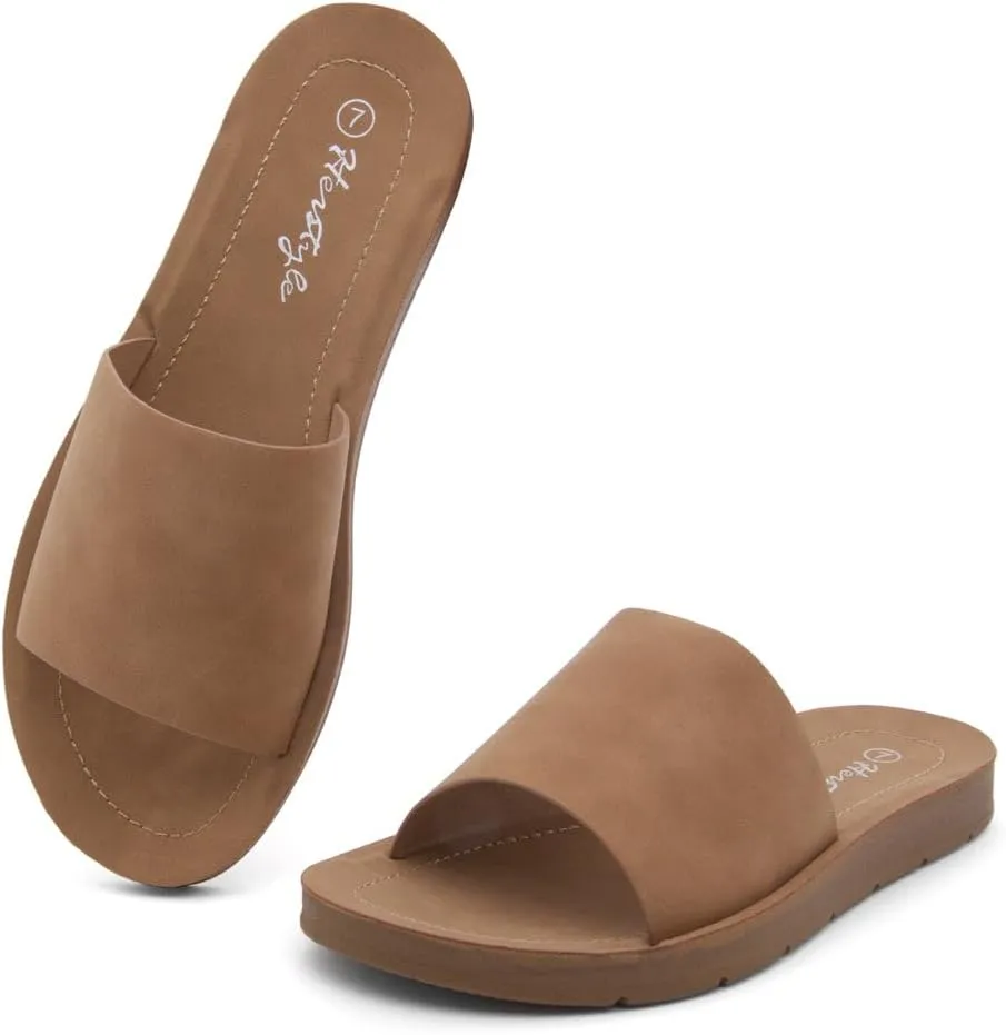 Herstyle Jarina Women's Flat Sandals, Fashion Slides, Open Toe One Band with Cushioned Footbed Slippers, Lightweight Casual Sandals for Summer, Beach, and Vacation