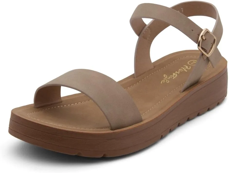 Herstyle MARINNA Women's Flat Sandals, Open Toe Single Band Ankle Strap Buckled Casual Flat Sandals with Cushioned Footbed for Walking and Summer Wear
