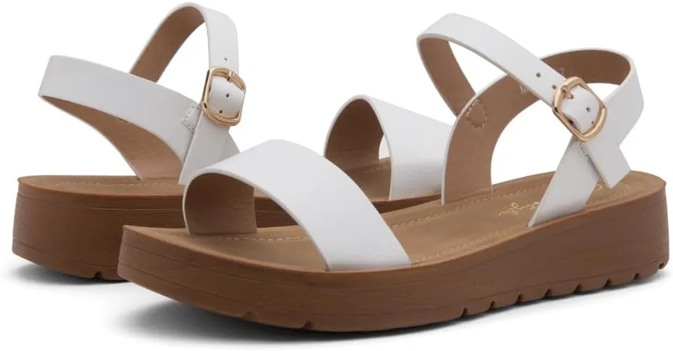 Herstyle MARINNA Women's Flat Sandals, Open Toe Single Band Ankle Strap Buckled Casual Flat Sandals with Cushioned Footbed for Walking and Summer Wear