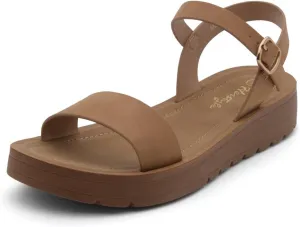 Herstyle MARINNA Women's Flat Sandals, Open Toe Single Band Ankle Strap Buckled Casual Flat Sandals with Cushioned Footbed for Walking and Summer Wear