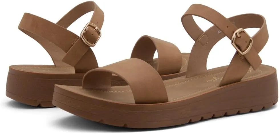 Herstyle MARINNA Women's Flat Sandals, Open Toe Single Band Ankle Strap Buckled Casual Flat Sandals with Cushioned Footbed for Walking and Summer Wear