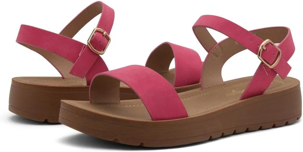 Herstyle MARINNA Women's Flat Sandals, Open Toe Single Band Ankle Strap Buckled Casual Flat Sandals with Cushioned Footbed for Walking and Summer Wear