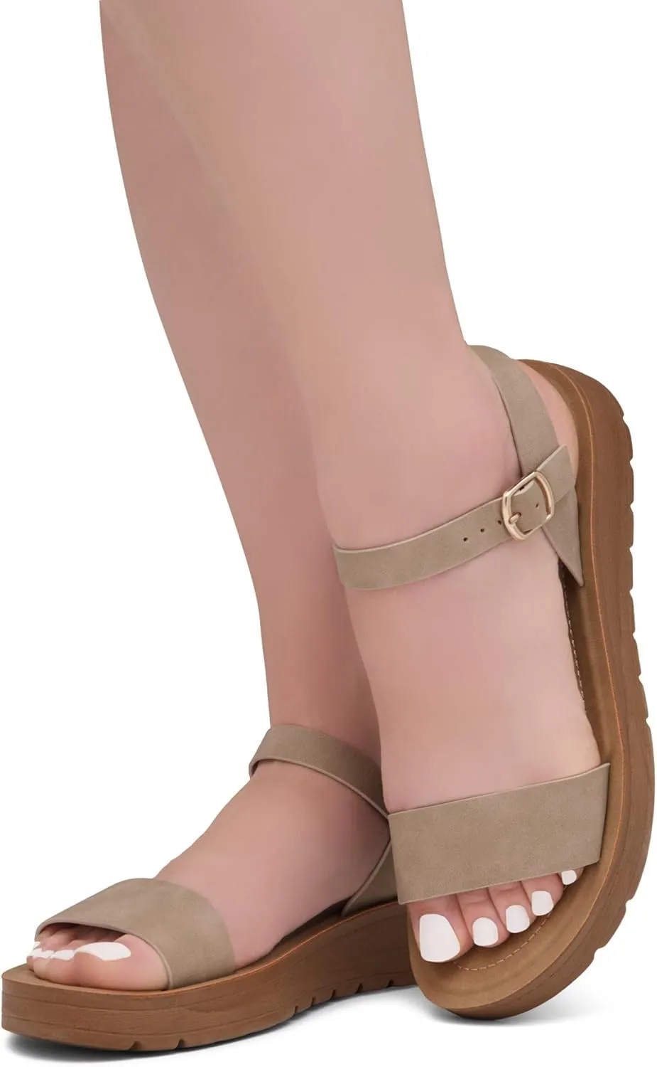 Herstyle MARINNA Women's Flat Sandals, Open Toe Single Band Ankle Strap Buckled Casual Flat Sandals with Cushioned Footbed for Walking and Summer Wear