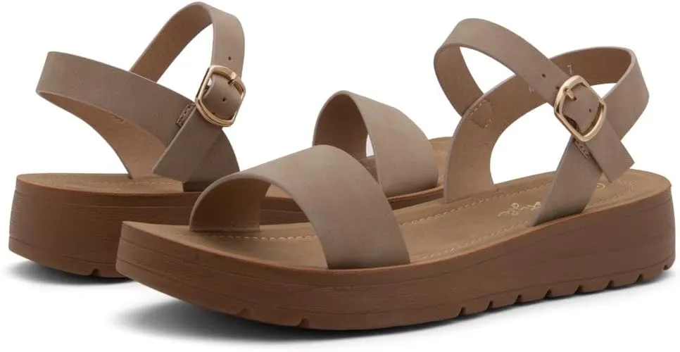 Herstyle MARINNA Women's Flat Sandals, Open Toe Single Band Ankle Strap Buckled Casual Flat Sandals with Cushioned Footbed for Walking and Summer Wear