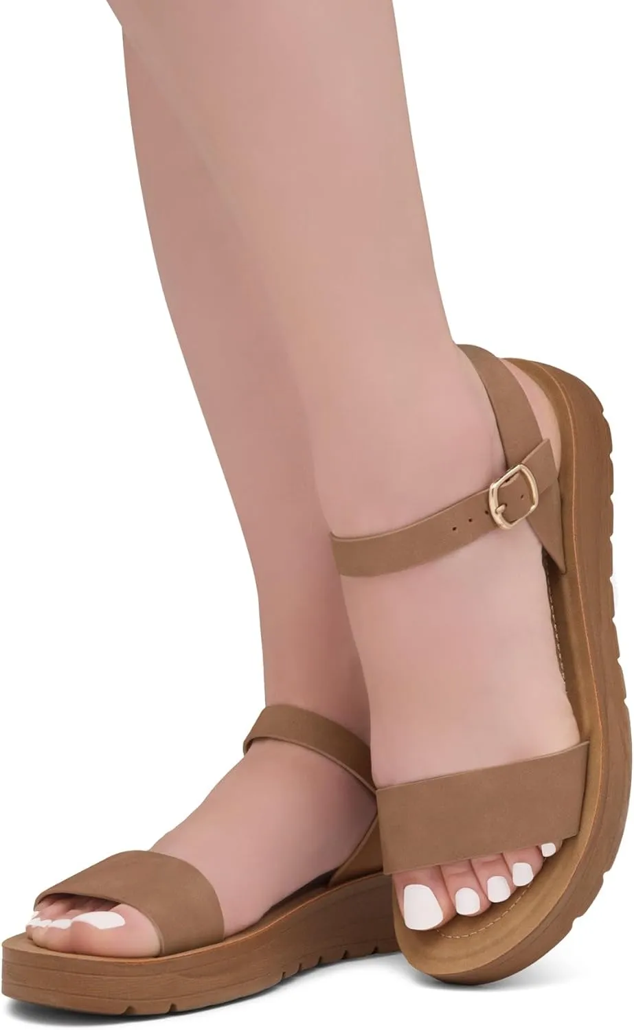 Herstyle MARINNA Women's Flat Sandals, Open Toe Single Band Ankle Strap Buckled Casual Flat Sandals with Cushioned Footbed for Walking and Summer Wear