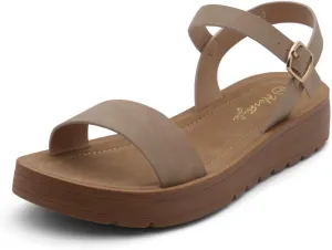 Herstyle MARINNA Women's Flat Sandals, Open Toe Single Band Ankle Strap Buckled Casual Flat Sandals with Cushioned Footbed for Walking and Summer Wear