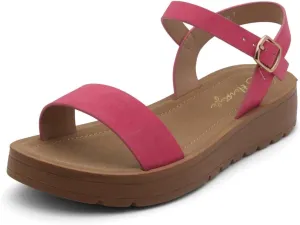 Herstyle MARINNA Women's Flat Sandals, Open Toe Single Band Ankle Strap Buckled Casual Flat Sandals with Cushioned Footbed for Walking and Summer Wear