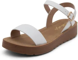 Herstyle MARINNA Women's Flat Sandals, Open Toe Single Band Ankle Strap Buckled Casual Flat Sandals with Cushioned Footbed for Walking and Summer Wear