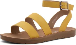 Herstyle Needed Me Women's Flat Sandals, Open Toe Two Bands with Ankle Strap and Buckle, Lightweight Sandals with Cushioned Footbed for Summer Walking and Daily Wear