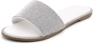 Herstyle Showstopper Women's Flat Sandals, Fashion Rhinestone Slides, Open Toe Slip-On Slippers with Cushioned Footbed, Casual Bling Sandals for Summer and Daily Wear