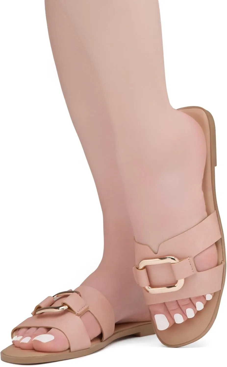 Herstyle Women's Flat Sandals 2025 – Trendy Square Open Toe Slides with Metal Chain, Memory Foam Cushioned Footbed, Slip-On Fashion Slippers for Summer