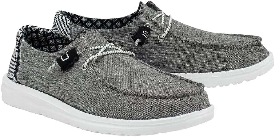 Hey Dude Wendy Youth Chambray Onyx Size 1 | Kids Shoes | Kids Slip-on Loafers | Comfortable & Light-Weight