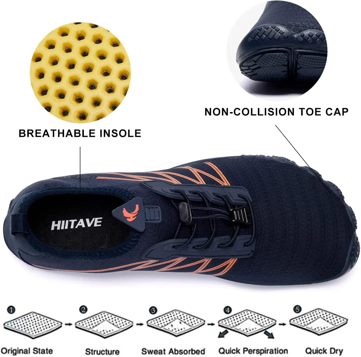 HIITAVE Men Barefoot Water Shoes Beach Aqua Socks Quick Dry for Outdoor Sport Hiking Swiming Surfing