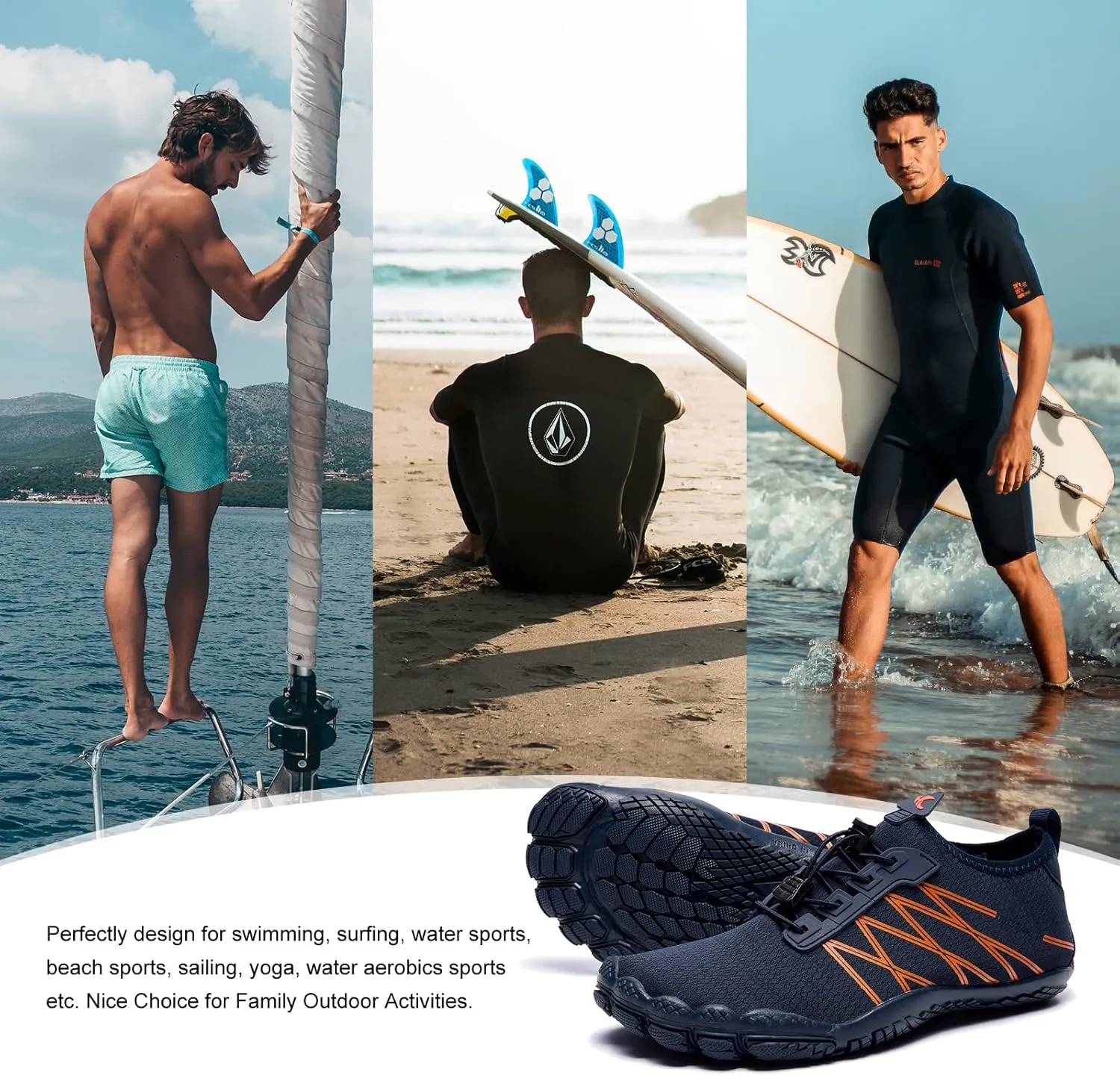 HIITAVE Men Barefoot Water Shoes Beach Aqua Socks Quick Dry for Outdoor Sport Hiking Swiming Surfing