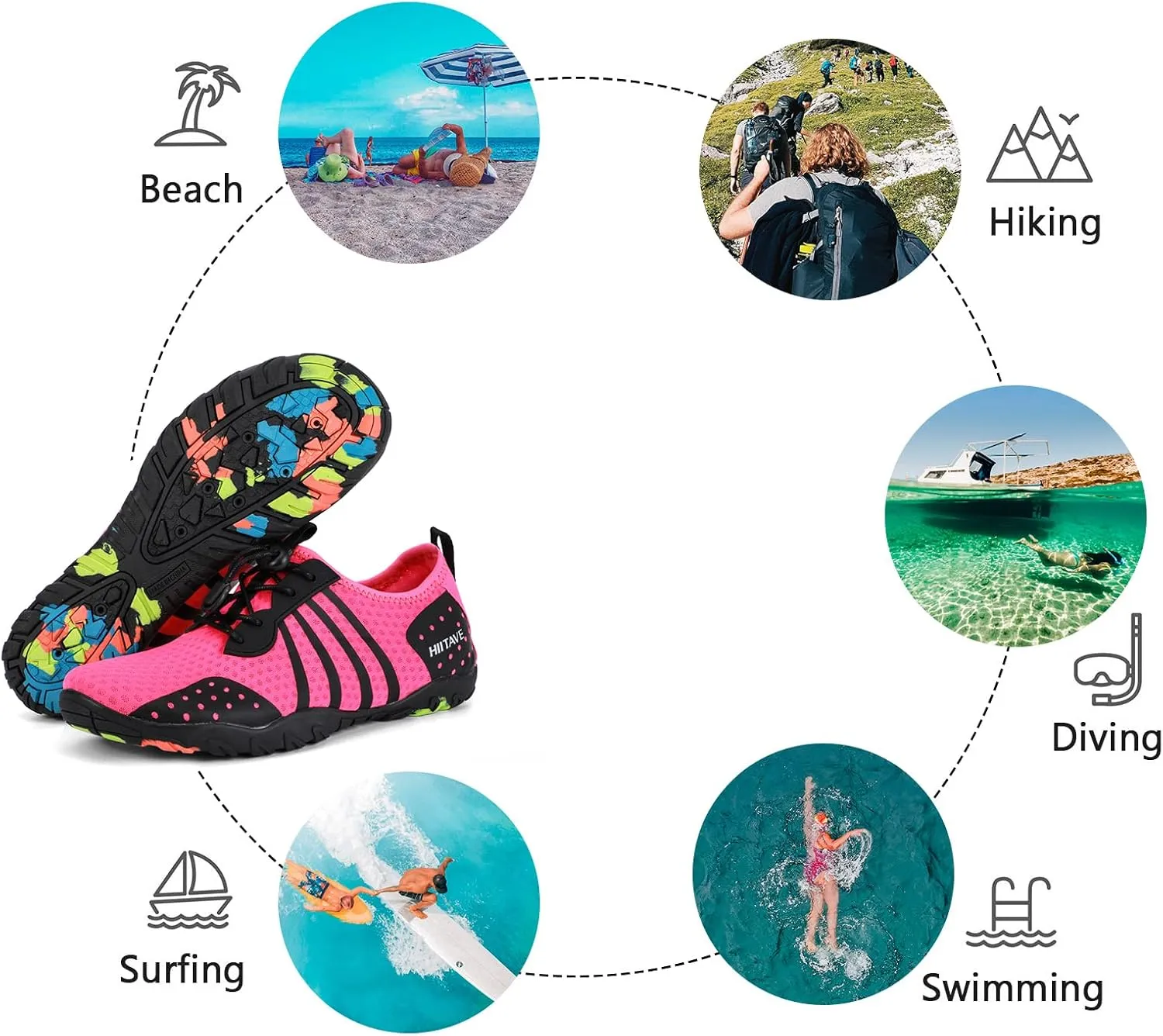 HIITAVE Womens Aqua Beach Water Shoes Quick Dry Barefoot Swim Socks for Surf Pool River Walking Diving Water Sports
