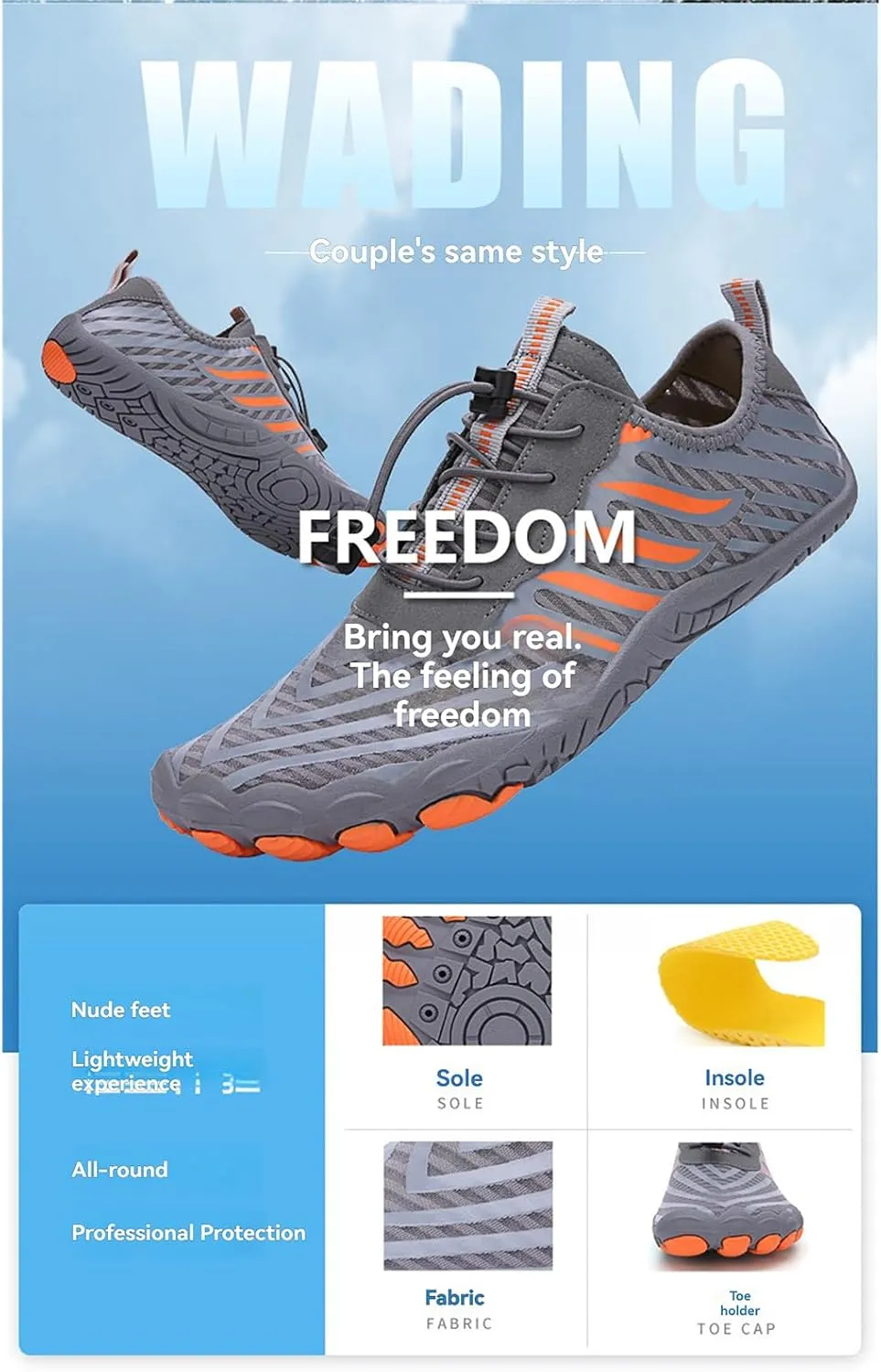 Hiking Barefoot Shoes for Women Men Non-Slip&Wide Toe Box Grounded Footwear,Breathable Waterproof Beach Walking Shoes,Lightweight Adjustable Trail Running Footwear Neuropathy Sneakers Comfort Wear