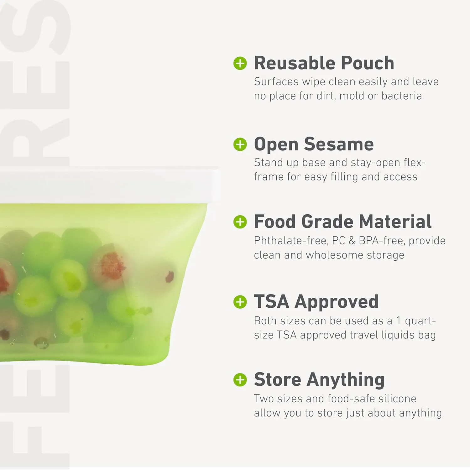 humangear GoPouch - Flexible Food Storage Container, Quick-Seal, Reusable Pouches, Leak Proof Bag with Slide-Lock Closure System, Green, Small