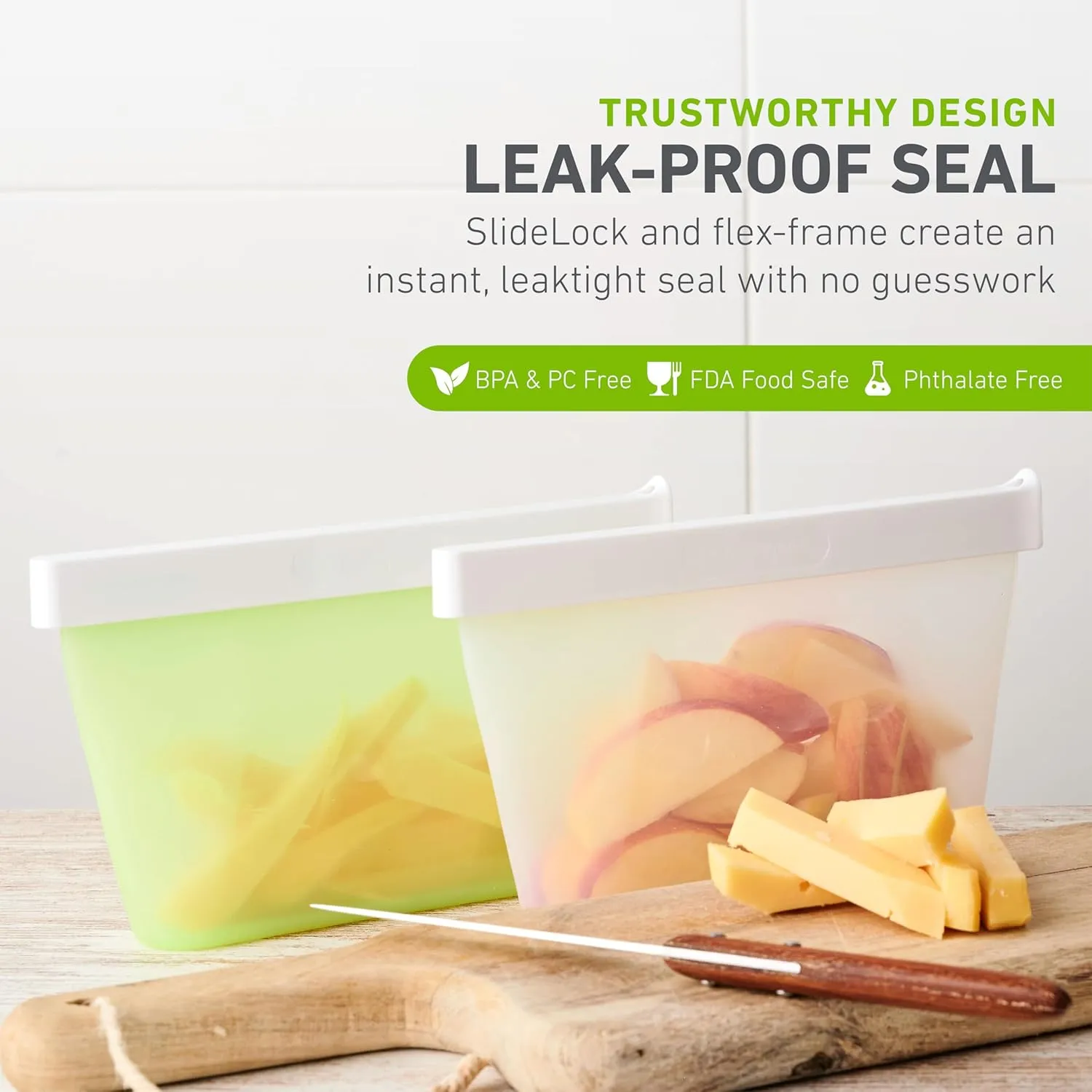 humangear GoPouch - Flexible Food Storage Container, Quick-Seal, Reusable Pouches, Leak Proof Bag with Slide-Lock Closure System, Green, Small