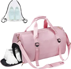 ICEIVY Gym Duffle Bag Dry Wet Separated Gym Bag Sport Duffle Bag Training Handbag Yoga Bag with Extra Drawstring Backpack(Pink-Upgrade) Large