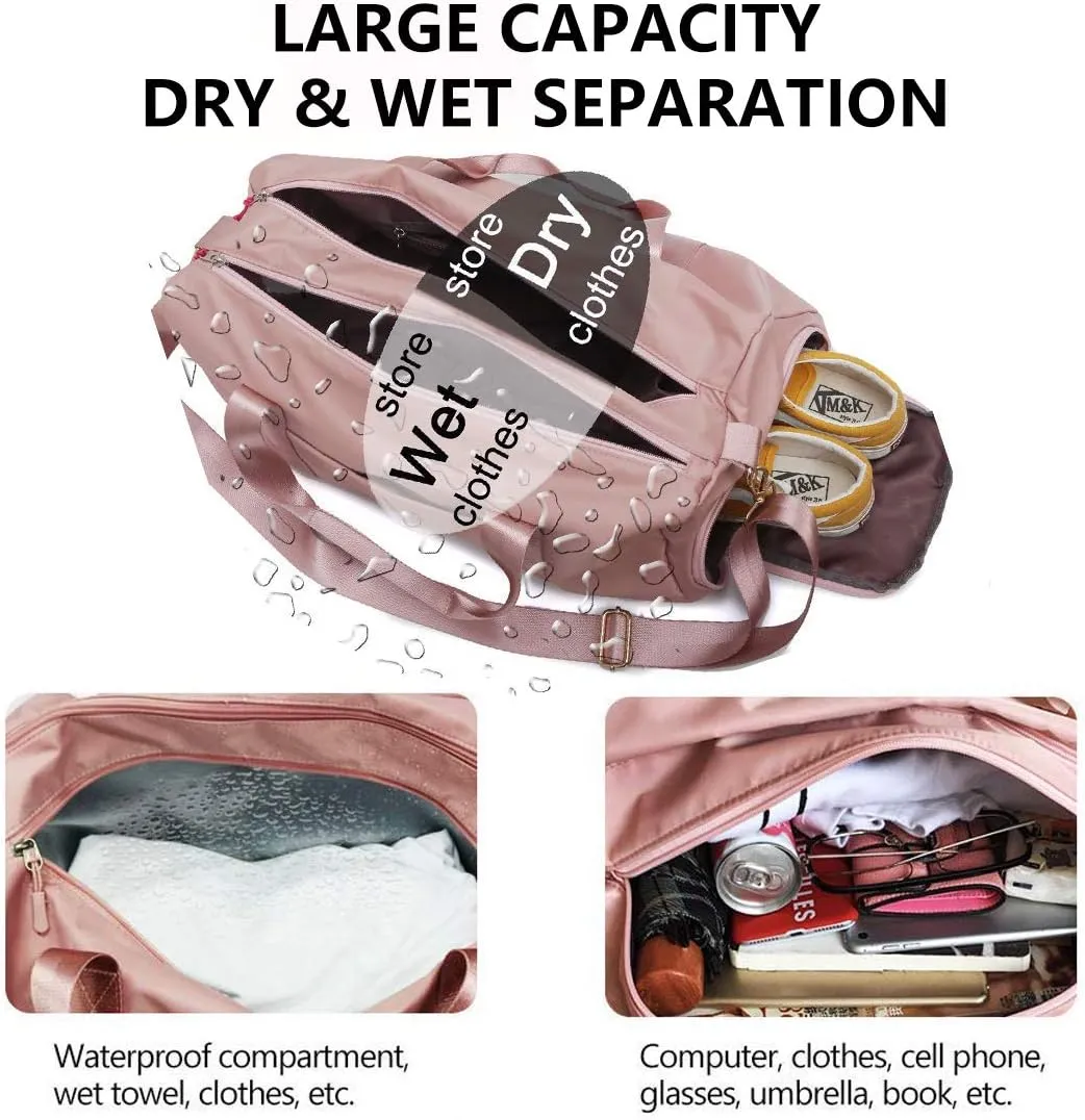 ICEIVY Gym Duffle Bag Dry Wet Separated Gym Bag Sport Duffle Bag Training Handbag Yoga Bag with Extra Drawstring Backpack(Pink-Upgrade) Large