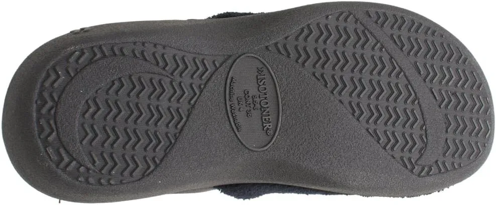 isotoner Women's Terry and Satin Slip on Cushioned Slipper with Memory Foam for Indoor/Outdoor Comfort Flat Sandals
