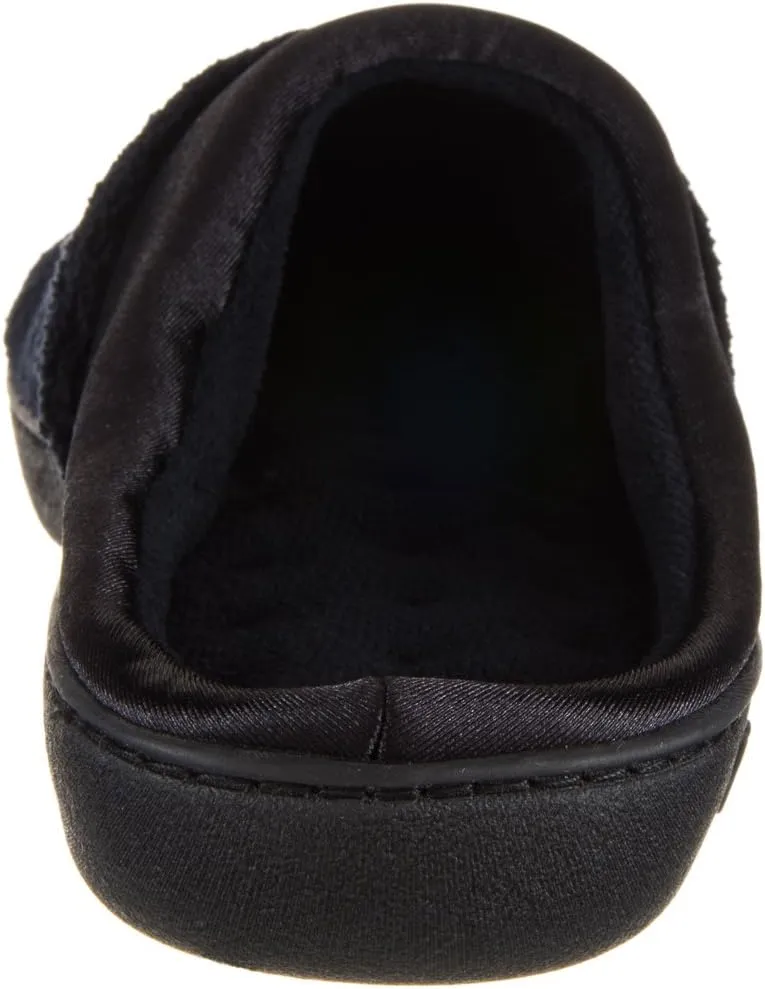 isotoner Women's Terry and Satin Slip on Cushioned Slipper with Memory Foam for Indoor/Outdoor Comfort Flat Sandals