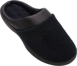 isotoner Women's Terry and Satin Slip on Cushioned Slipper with Memory Foam for Indoor/Outdoor Comfort Flat Sandals