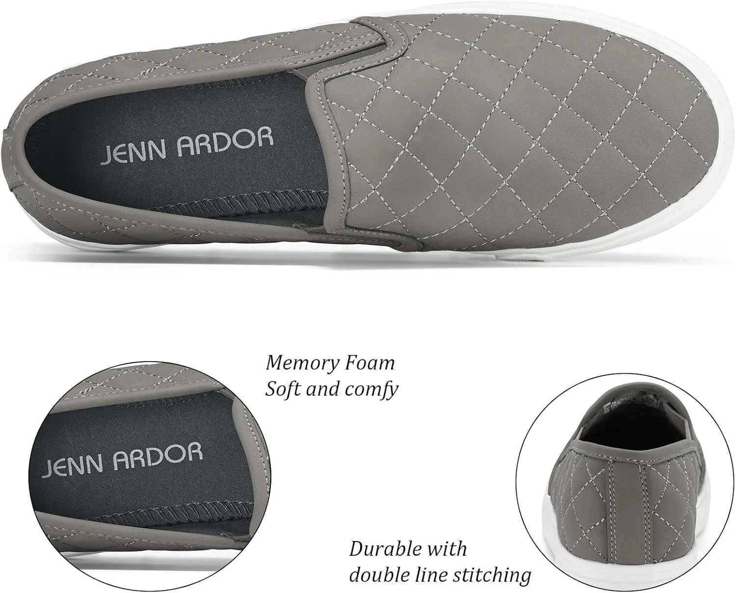 JENN ARDOR Womens Slip On Sneakers Perforated/Quilted Casual Shoes Fashion Walking Flats