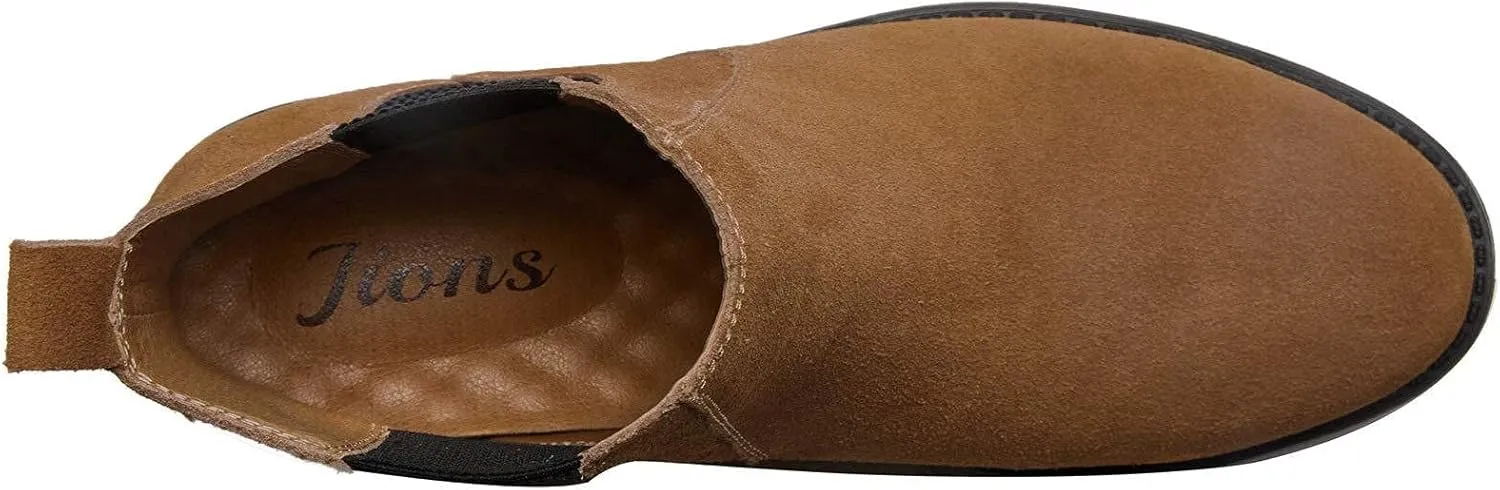 JIONS Men Chelsea Slip On Suede Boots Lightweight Leather Casual Dress Ankle Shoes