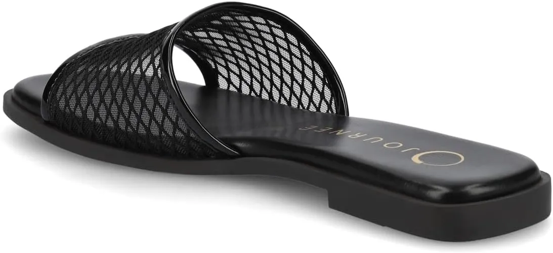Journee Womens cushioned footbed Sandals Mesh Sandals Breckley Flat Sole Mesh Straps Open Toe